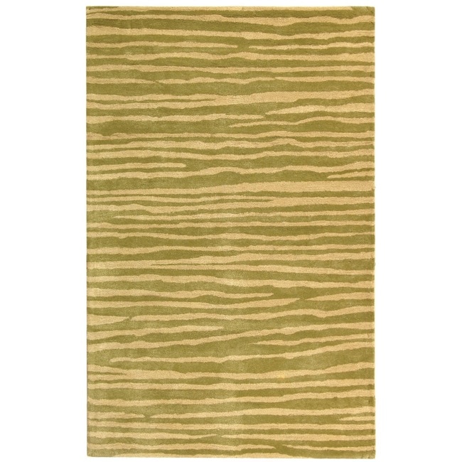 Handmade Stripes Green New Zealand Wool Rug (5x 8)