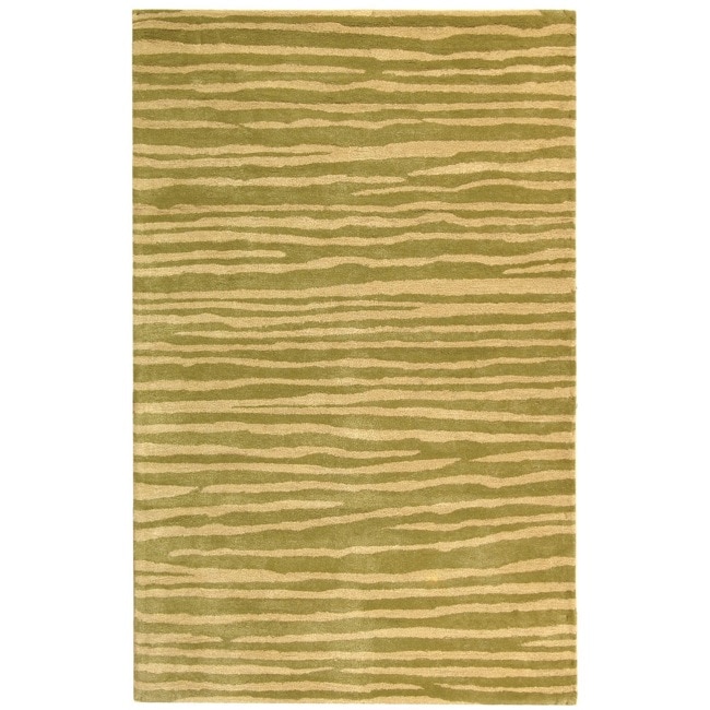 Handmade Stripes Green New Zealand Wool Rug (76 X 96)
