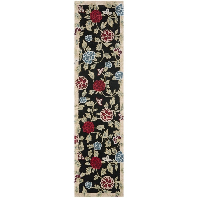 Handmade Gardens Black New Zealand Wool Rug (26 X 10)