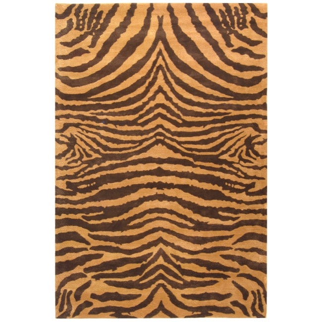 Safavieh Handmade Tiger Beige/ Brown New Zealand Wool Rug - 7'6 x 9'6