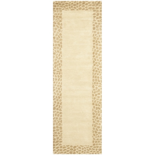 Handmade Borders Beige New Zealand Wool Rug (26 X 8)