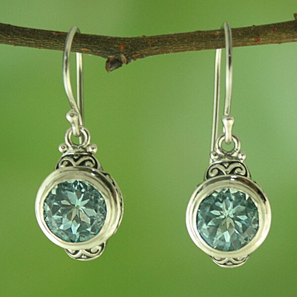 Shop Handmade Sterling Silver and Blue Topaz Round Dangle Earrings ...
