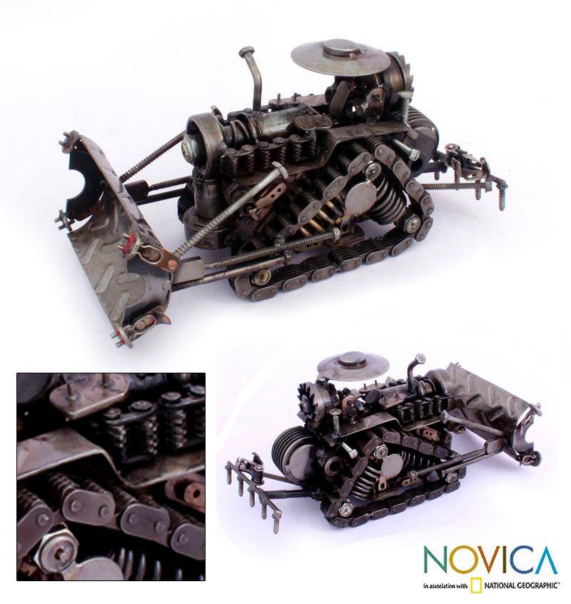 Handmade Auto Part 'Rustic Bulldozer' Sculpture (Mexico)