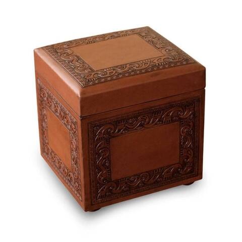 Handmade Mohena Wood and Leather Flight of the Condor Ottoman (Peru)