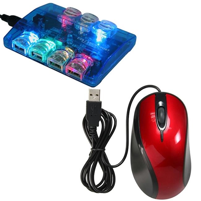 USB Optical Mouse with 7 port USB Hub