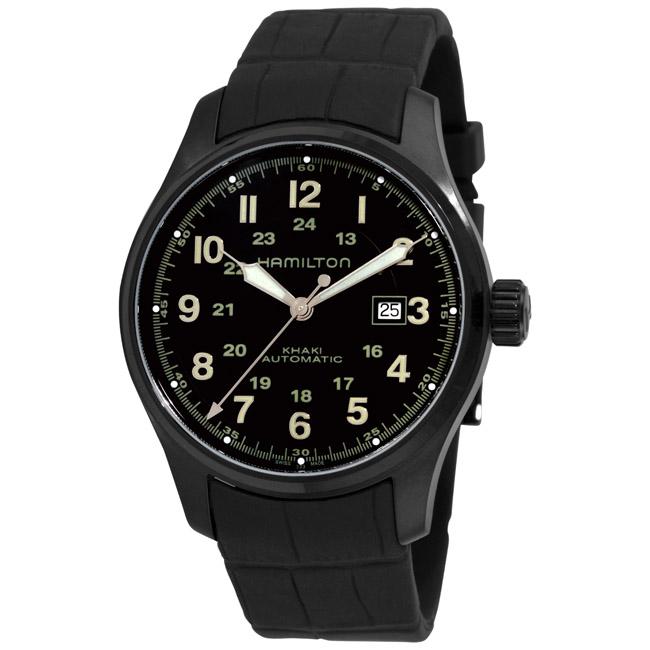 Hamilton Men's 'Khaki Field' Rubber Strap Automatic Watch Free