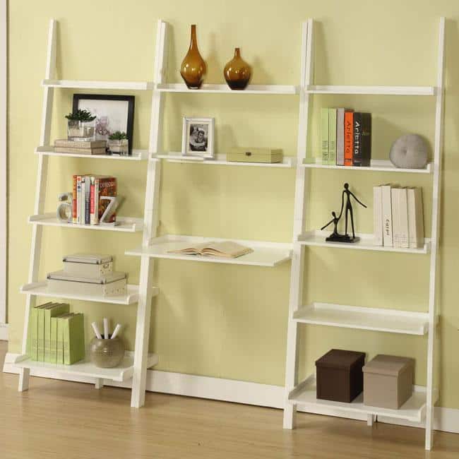 White 3-piece Leaning Ladder Shelf with Laptop Desk