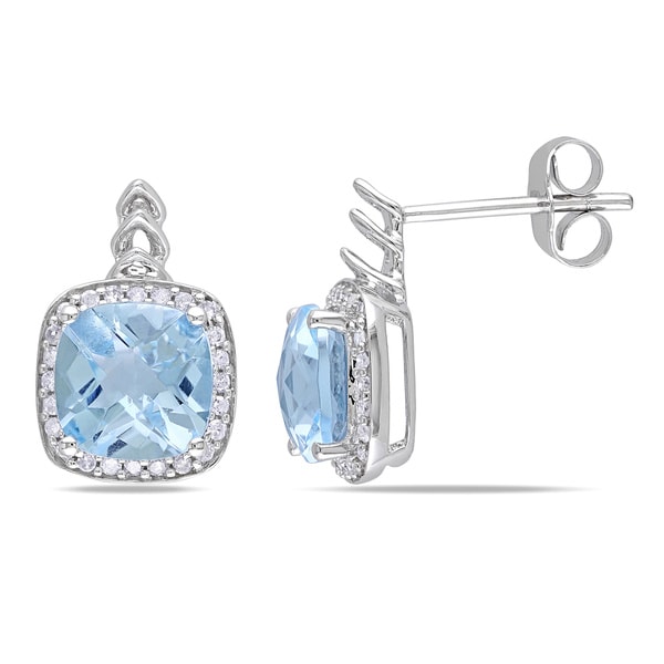 Miadora 10k White Gold Sky Blue Topaz and 1/5ct TDW Diamond Earrings