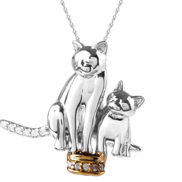 ASPCA Tender Voices Silver Diamond Accent Double Cat Necklace ASPCA Diamond Necklaces