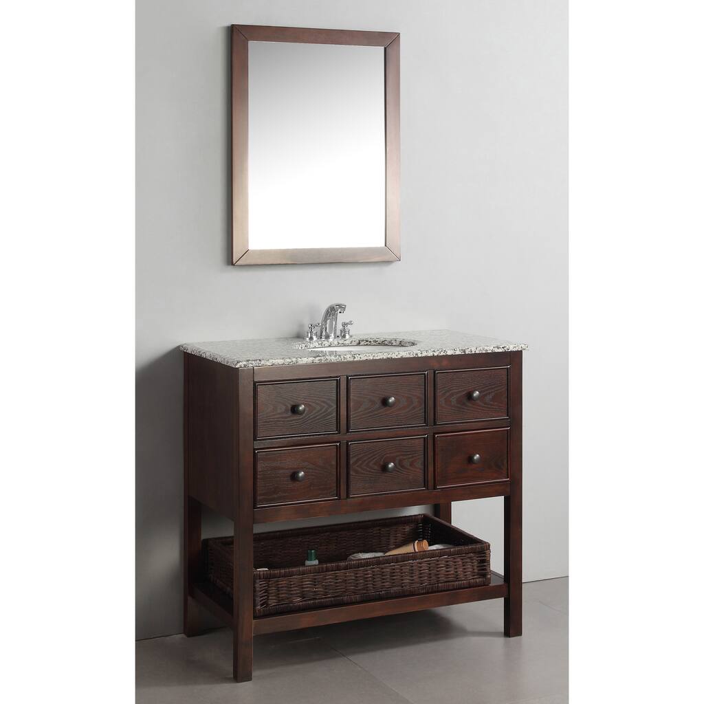 WYNDENHALL New Haven Walnut Brown 3-drawer 36-inch Bath Vanity Set with and Dappled Grey Granite Top - White