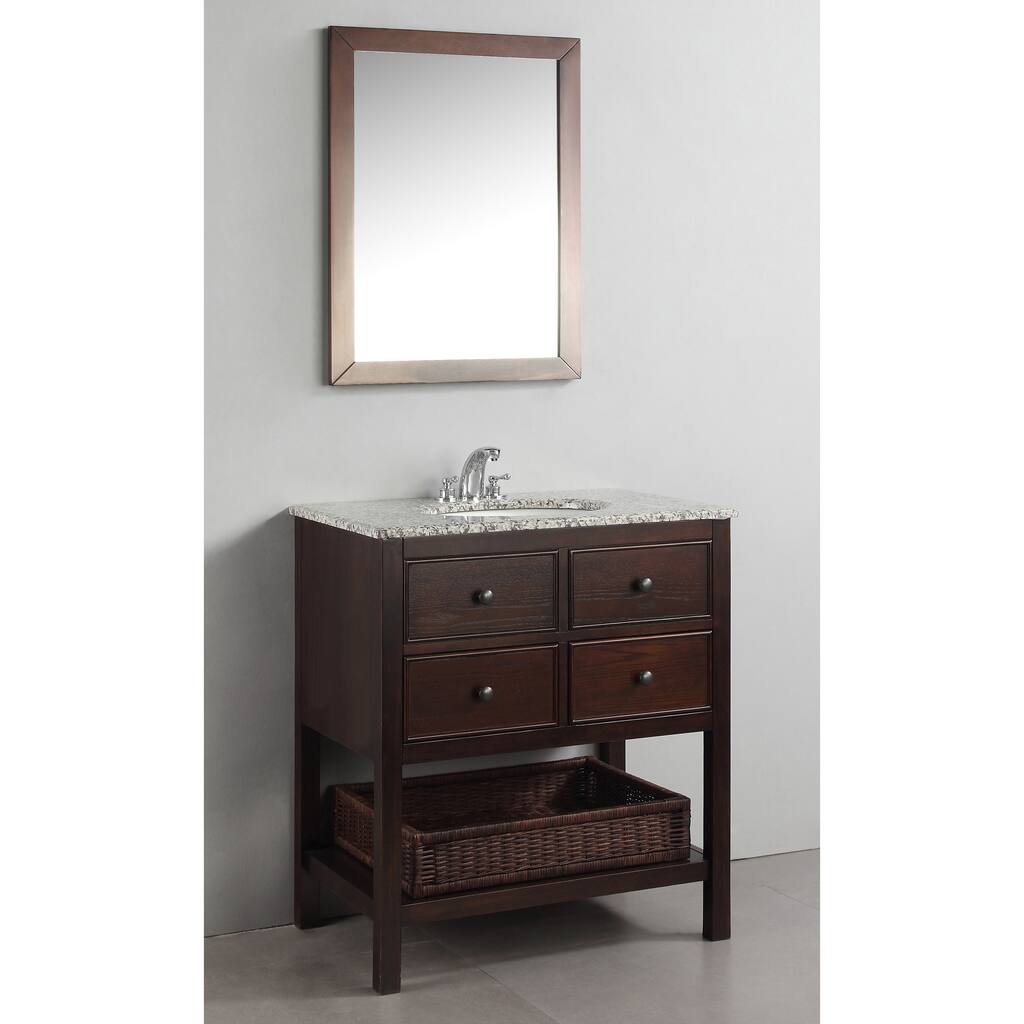 WYNDENHALL New Haven Walnut Brown 30-inch Bath Vanity with 2 Drawers and Dappled Grey Granite Top