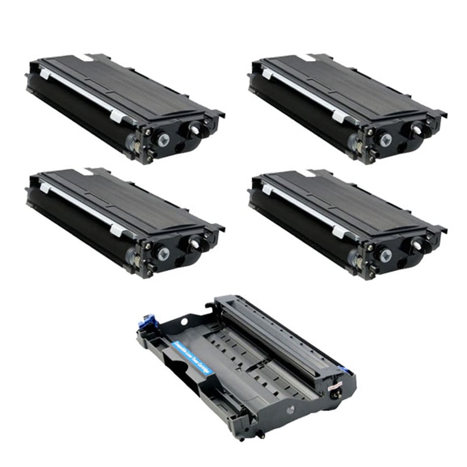 Brother Compatible Tn350,1 Dr350 Drum Unit (pack Of 4) (4 Black Toner Cartridges and 1 Drum UnitBrand BrotherModel DR350 TN350Quantity Pack of 4 Toner Cartridges and 1 Drum UnitMaximum yield 2,500 pages (black) and 12,000 (drum) with 5 percent coverag