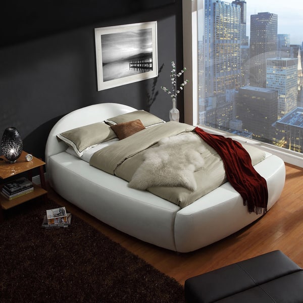 TRIBECCA HOME Yorkshire White Bonded Leather Modern Upholstered Bed