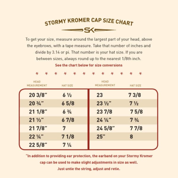 Stormy Kromer Cap Size Chart