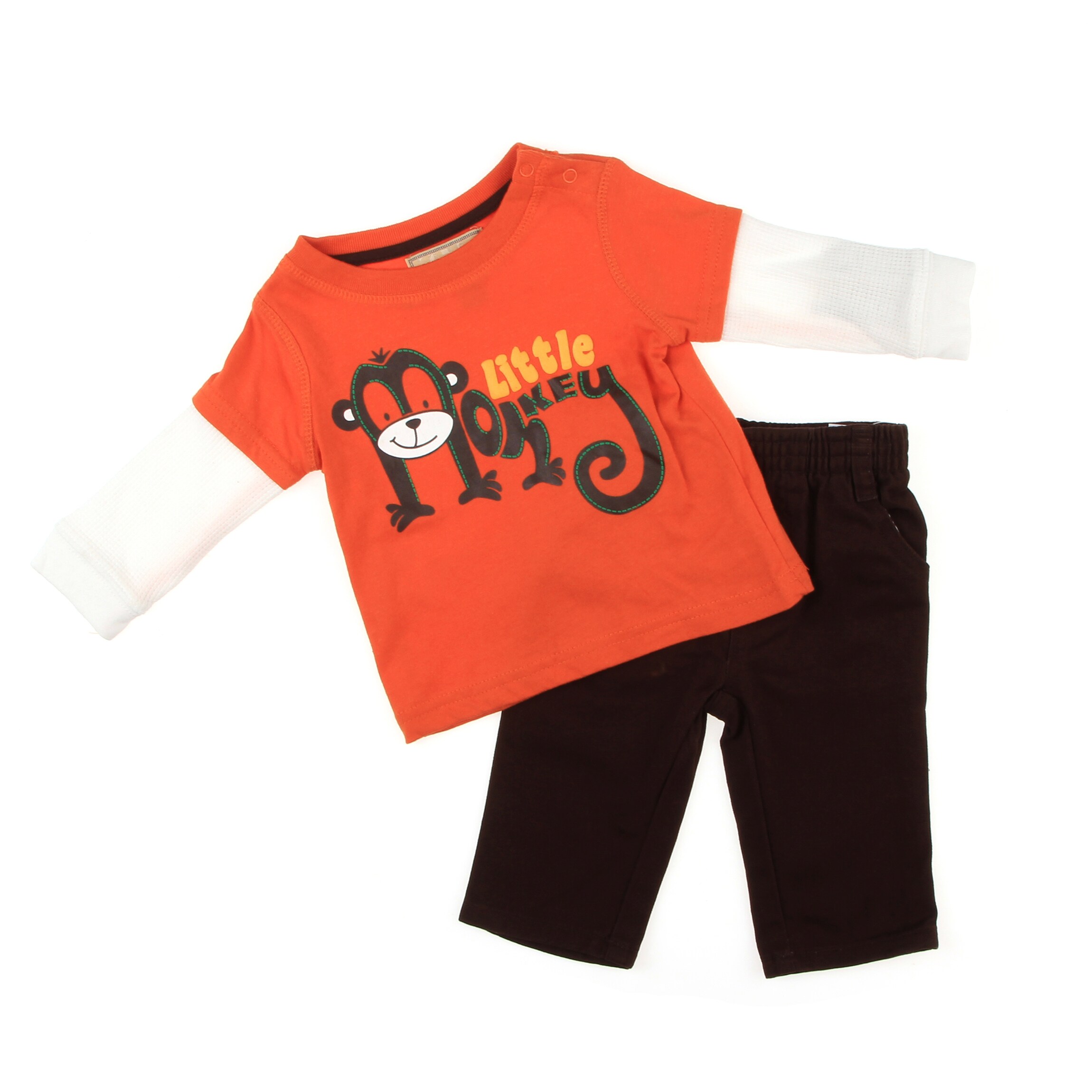 Kids Headquarters Newborn Boys Orange/brown Monkey Shirt/pant Set