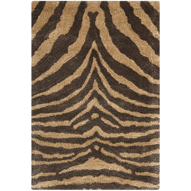 Handmade Tiger Beige/ Brown New Zealand Wool Rug (2 X 3)