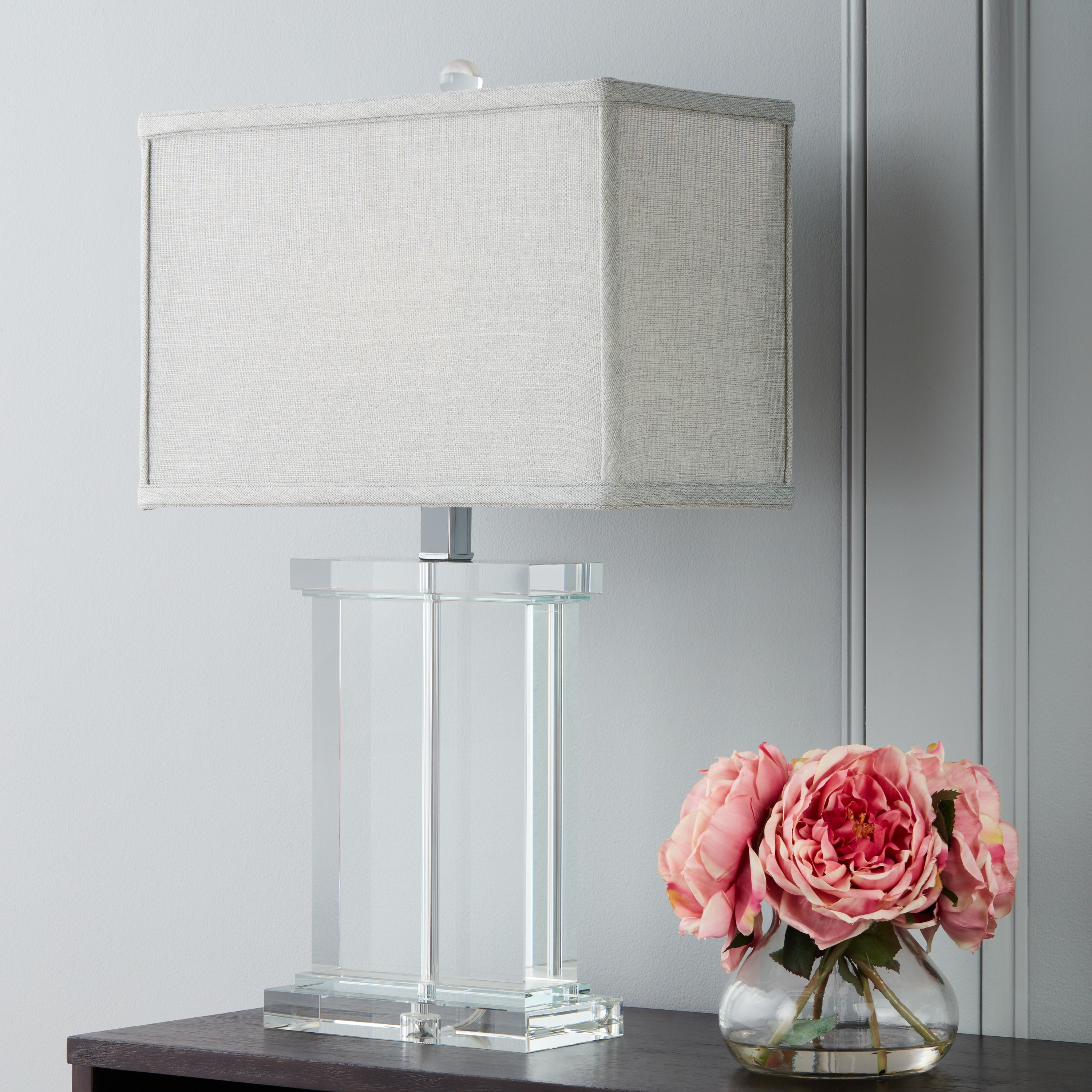 Shop Silver Orchid Crystal Rectangular Table Lamp with Grey Shade