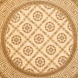 Indo Hand knotted Tibetan Ivory/ Light Brown Wool Rug (8' Round) Round/Oval/Square