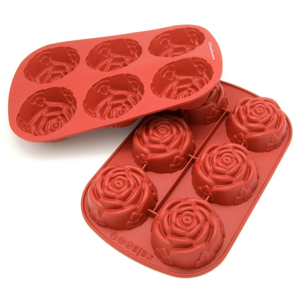 Freshware 6-Cavity Mini Rose Mold/ Baking Pan (Pack of 2)