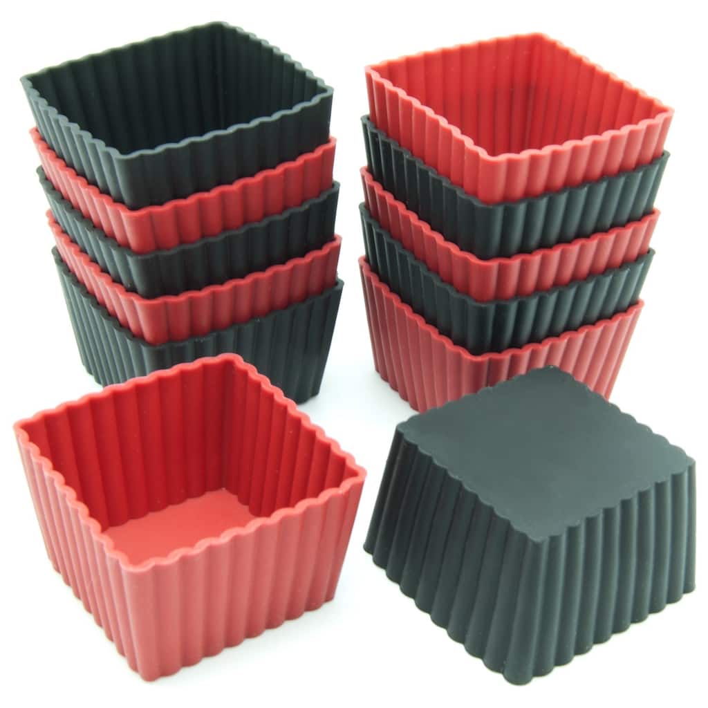 Freshware 12-Pack Mini Square Silicone Reusable Baking Cup - Multicolor