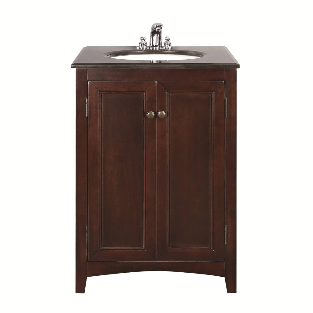 WYNDENHALL Windsor Walnut Brown 24-inch Bath Vanity with 2 Doors and Black Granite Top