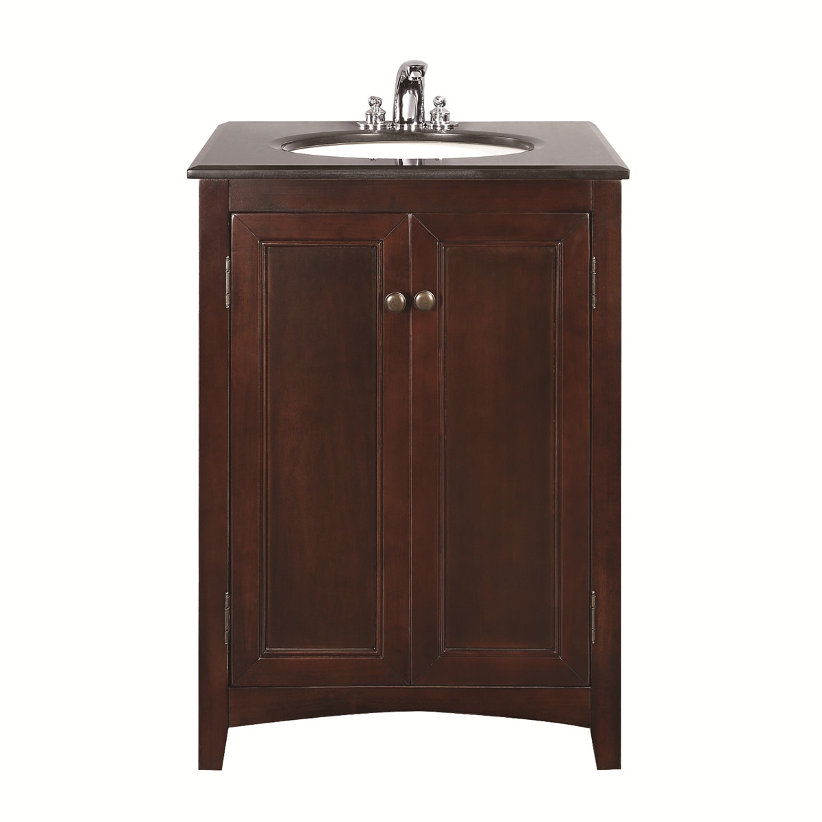 Windsor Walnut Brown 24 inch Bath Vanity With 2 Doors And Black Granite Top