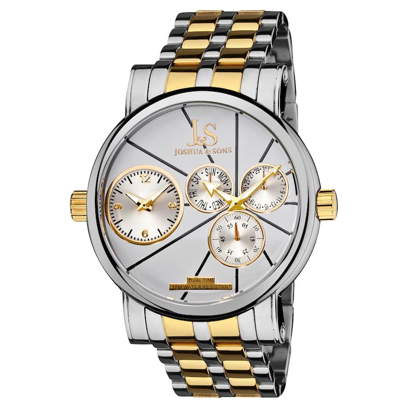 Joshua & Sons Men's Dual-Time Stainless Steel Quartz Two-Tone Watch