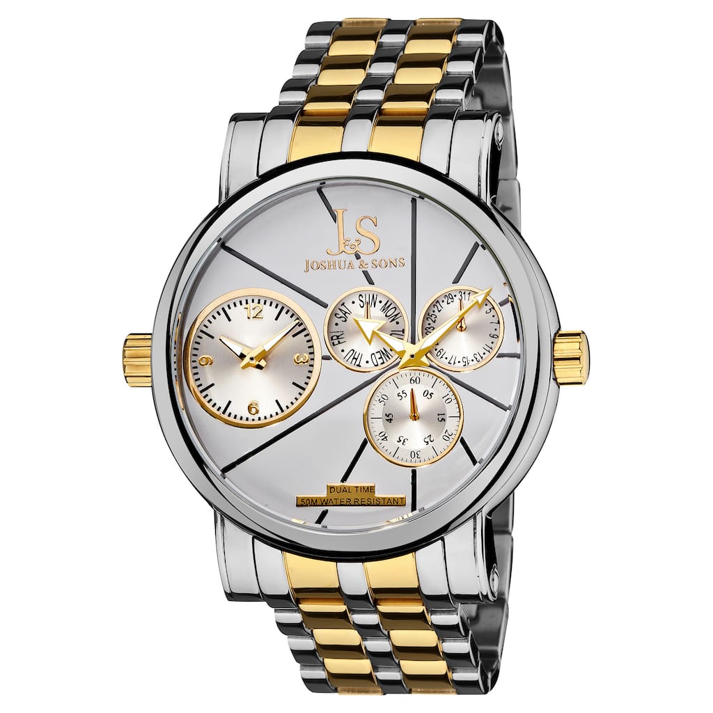 Joshua & Sons Men's Dual-Time Stainless Steel Quartz Two-Tone Watch