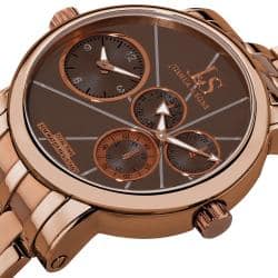 Joshua & Sons Men's Dual-Time Stainless-Steel Rose-Tone Watch