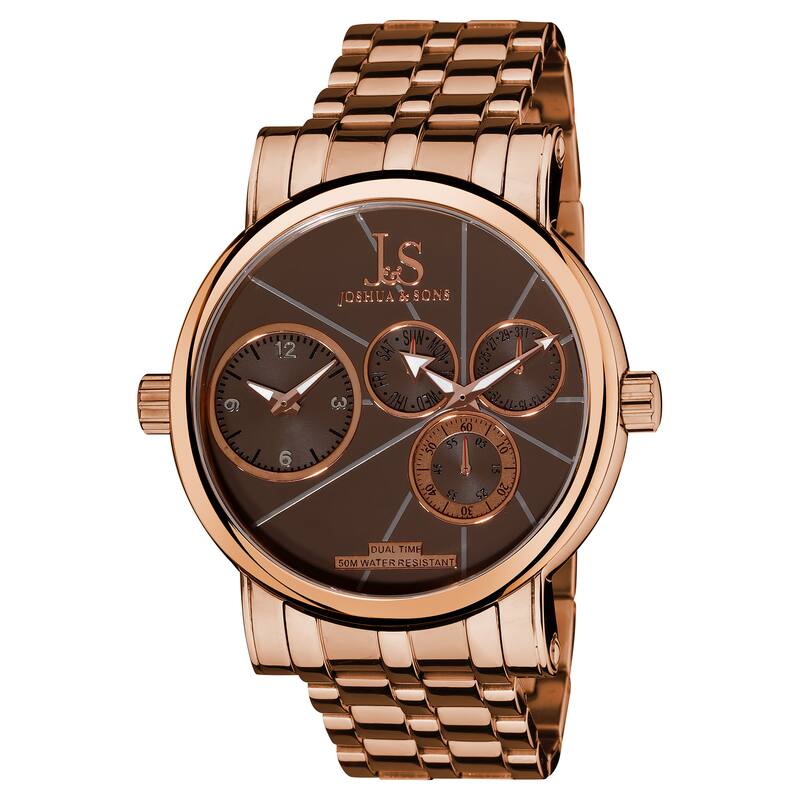 Joshua & Sons Men's Dual-Time Stainless-Steel Rose-Tone Watch