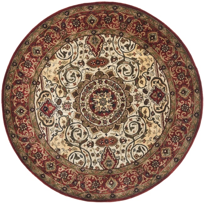 Handmade Persian Legend Red/ Ivory Wool Rug (36 Round)