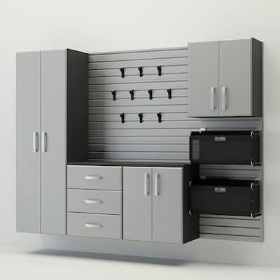18 Piece Slatwall Panel, Cabinet, Hook, Soft Bin And Large Workstation Storage Set - Silver Slat Wall/Silver Cabinet
