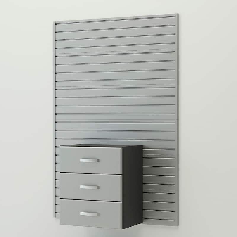 18 Piece Slatwall Panel, Cabinet, Hook, Soft Bin And Large Workstation Storage Set - Silver Slat Wall/Silver Cabinet