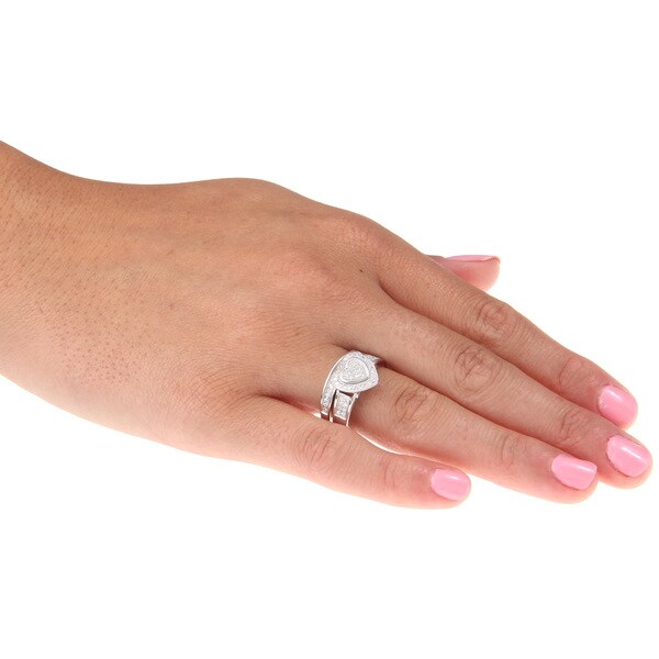 Womens 925 Sterling Silver Cubic Zirconia Pave Setting Heart Shape 12mm Ring 5