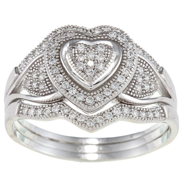 La Preciosa Sterling Silver Cubic Zirconia Wide Heart Ring Set