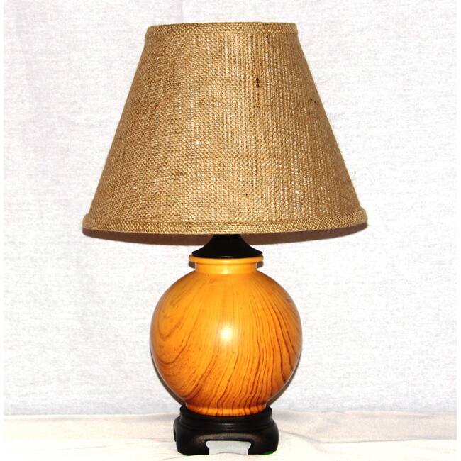 Light Oak Wood Grain Painted Ceramic Brown-Shade Table Lamp