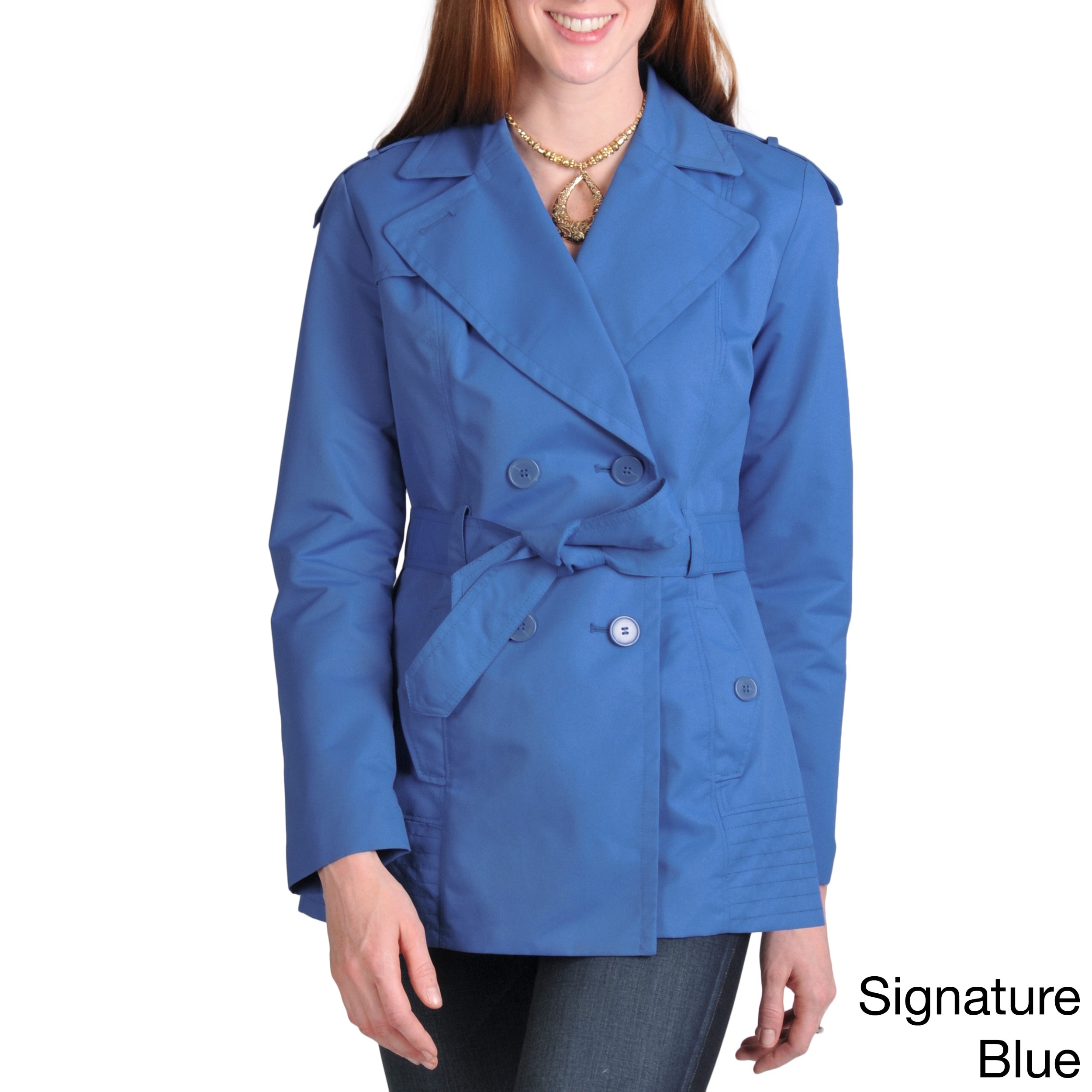 Larry Levine Larry Levine Plus Size Womens Lightweight Belted Rain Trench Coat Blue Size 2X (18W  20W)