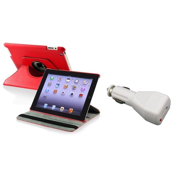 Shop INSTEN Red Leather Swivel Tablet Case Cover/ Car Charger for Apple