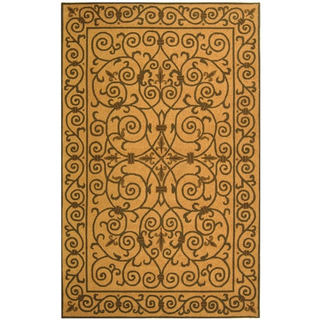 Hand hooked Chelsea Irongate Yellow Wool Rug (89 X 119)