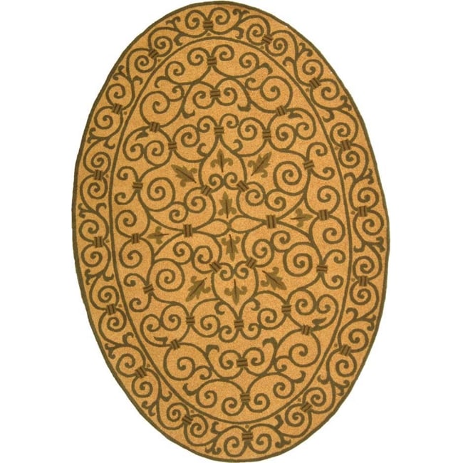 Hand hooked Chelsea Irongate Yellow Wool Rug (76 X 96 Oval)