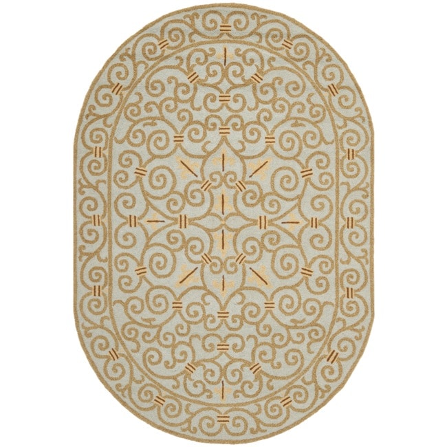 Hand hooked Chelsea Irongate Light Blue Wool Rug (46 X 66 Oval)