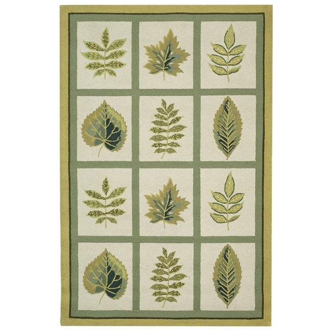 Hand hooked Chelsea Panels Ivory Wool Rug (89 X 119)