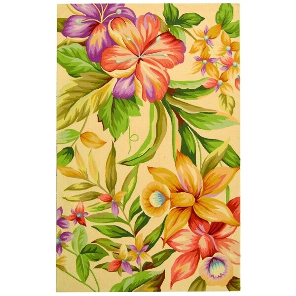 Safavieh Hand-hooked Botanical Ivory Wool Rug - 7'-9" x 9'-9"