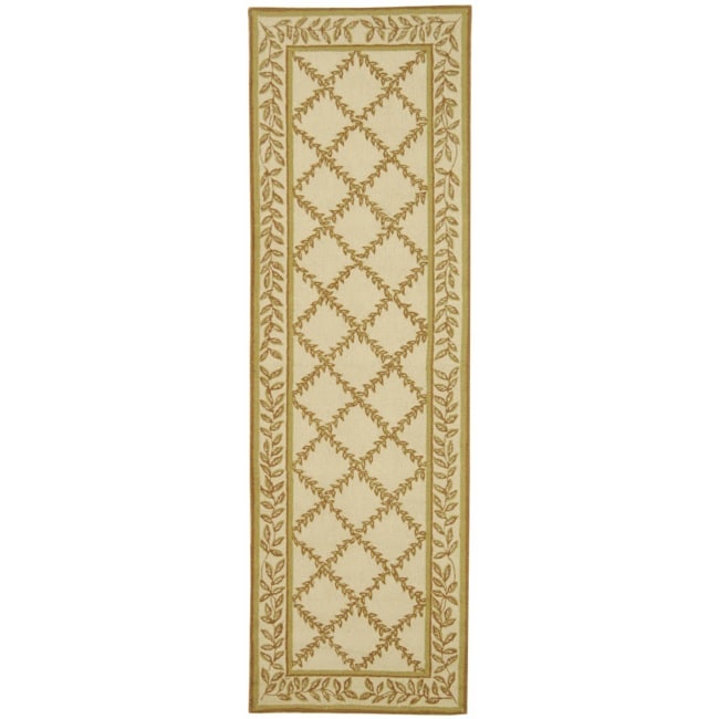 Hand hooked Trellis Ivory/ Beige Wool Rug (26 X 8)