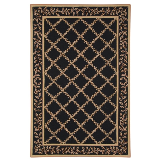 Hand hooked Trellis Black/ Beige Wool Rug (6 X 9)