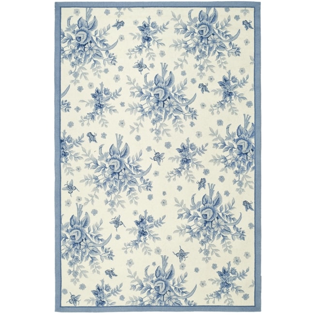 Safavieh Hand-hooked Garden Ivory/ Blue Wool Rug - 7'6 x 9'9