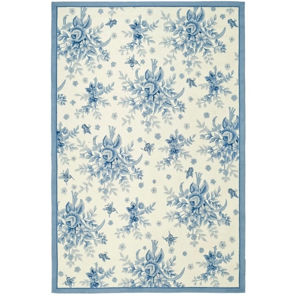 Safavieh Hand-hooked Garden Ivory/ Blue Wool Rug - 7'-9" x 9'-9"