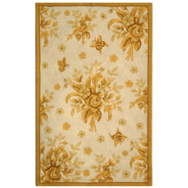 Hand hooked Garden Ivory/ Gold Wool Rug (29 X 49)