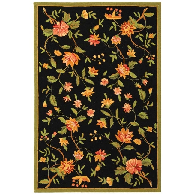 Hand hooked Garden Black Wool Rug (29 X 49)