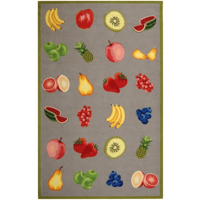 Hand hooked Chelsea Fruits Grey Wool Rug (89 X 119)